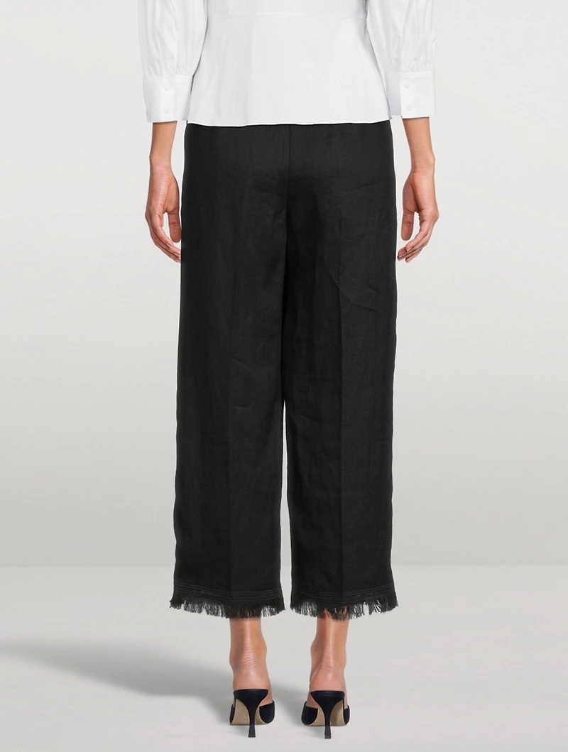 Linen Fringe Hem Pants