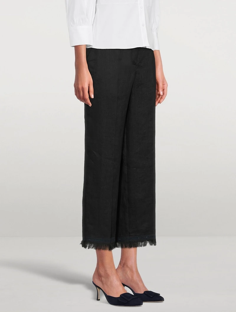 Linen Fringe Hem Pants