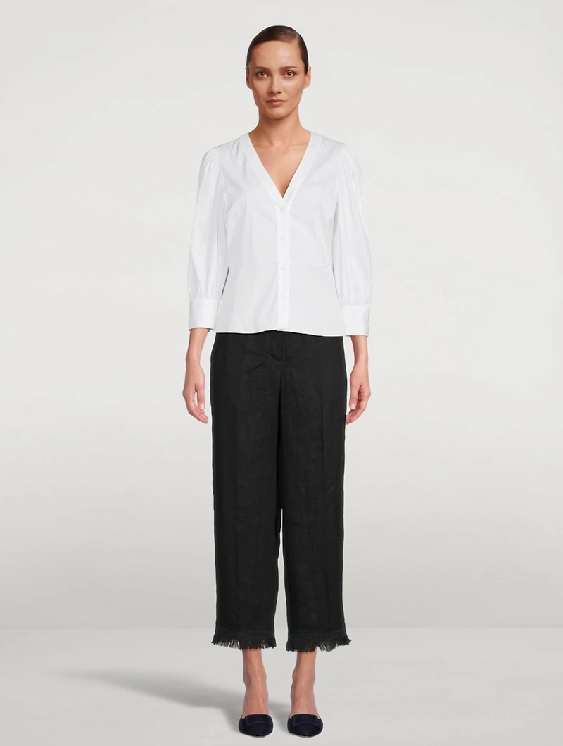 Linen Fringe Hem Pants