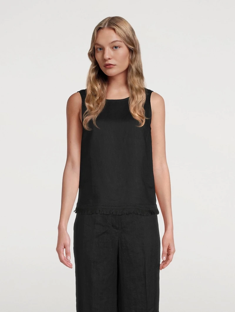 Linen Fringe Hem Top