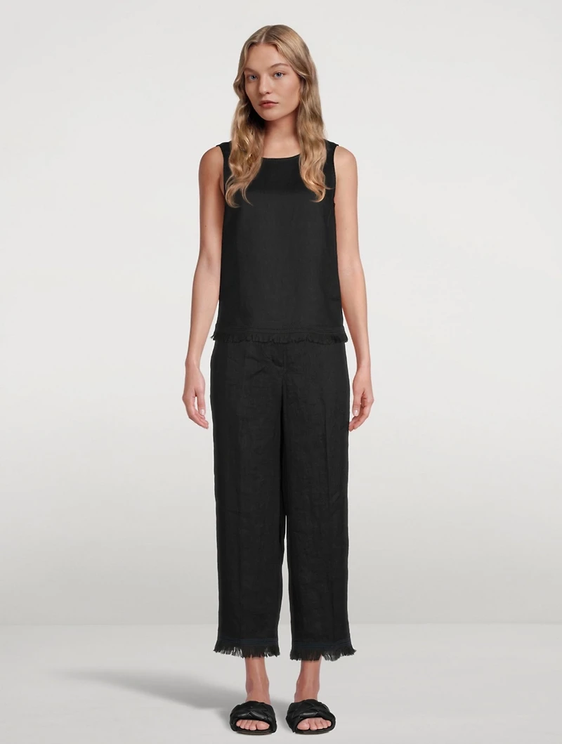 Linen Fringe Hem Top