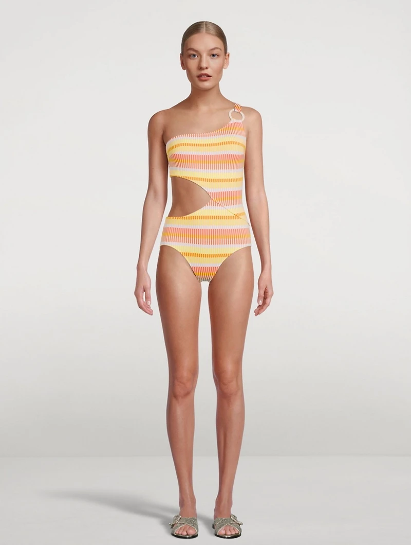 The Claudia Shoulder Ring One-Piece Swimsuit Striped Print