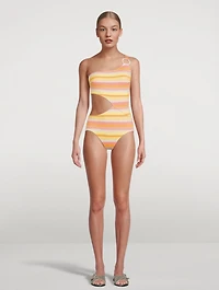 The Claudia Shoulder Ring One-Piece Swimsuit Striped Print