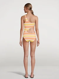 The Claudia Shoulder Ring One-Piece Swimsuit Striped Print