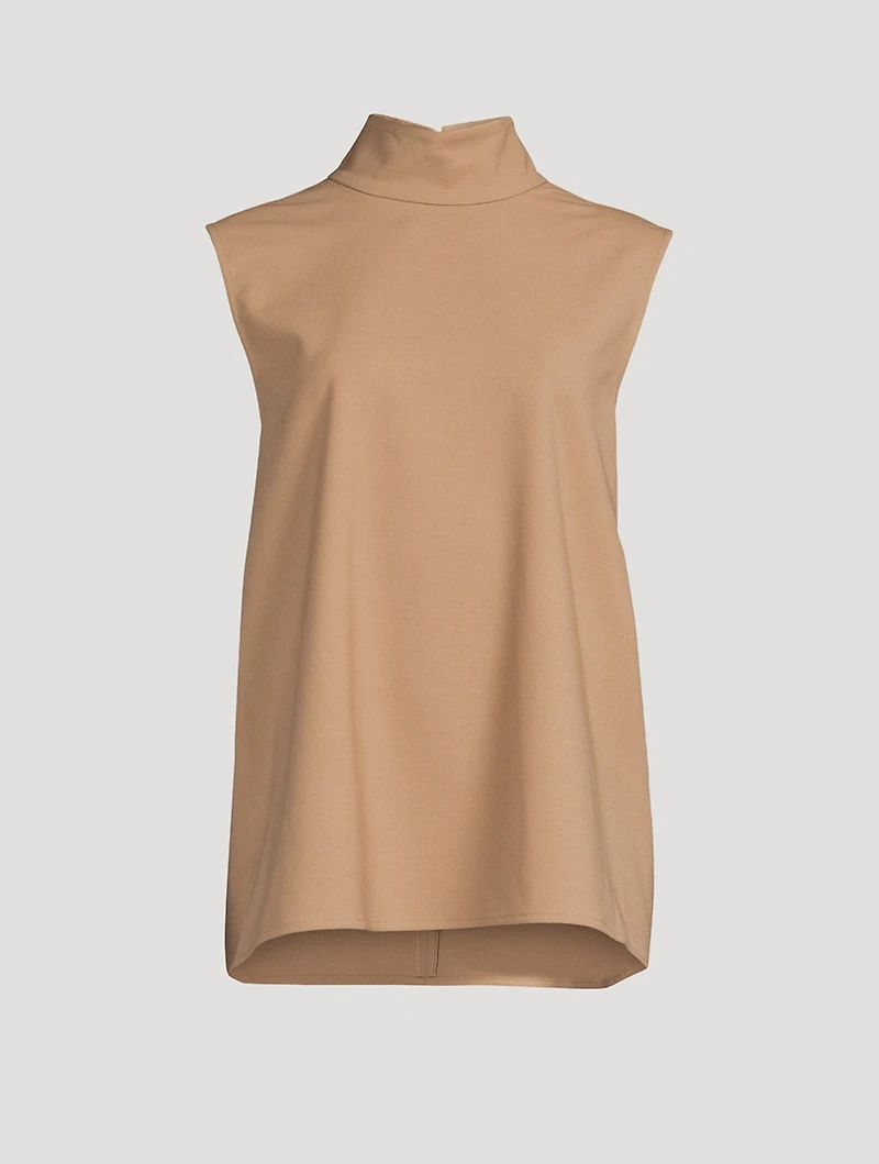 Wool-Blend Mockneck Sleeveless Blouse
