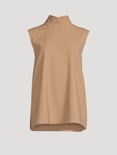 Wool-Blend Mockneck Sleeveless Blouse