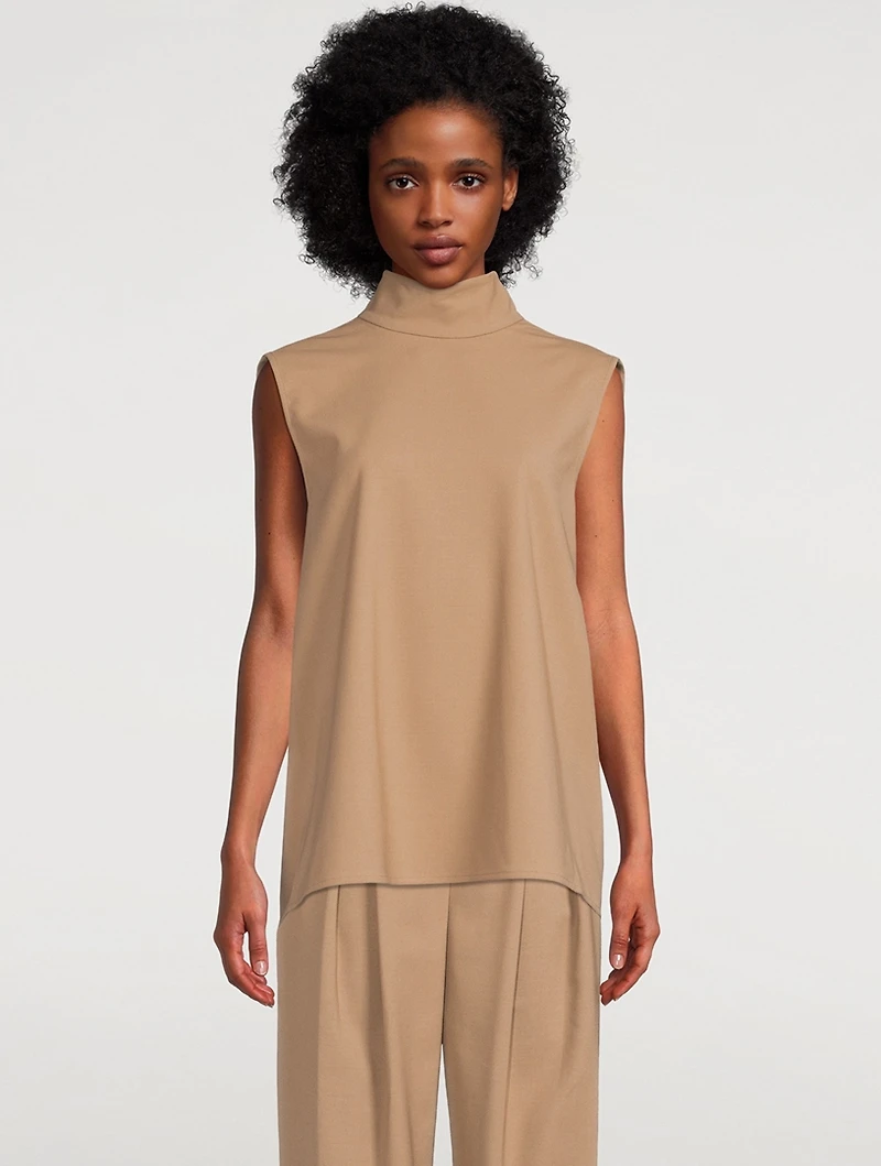 Wool-Blend Mockneck Sleeveless Blouse