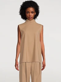 Wool-Blend Mockneck Sleeveless Blouse
