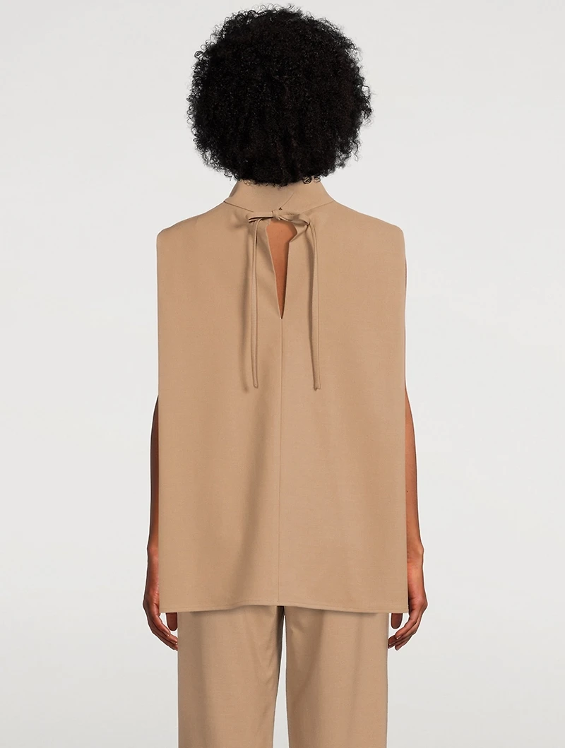 Wool-Blend Mockneck Sleeveless Blouse