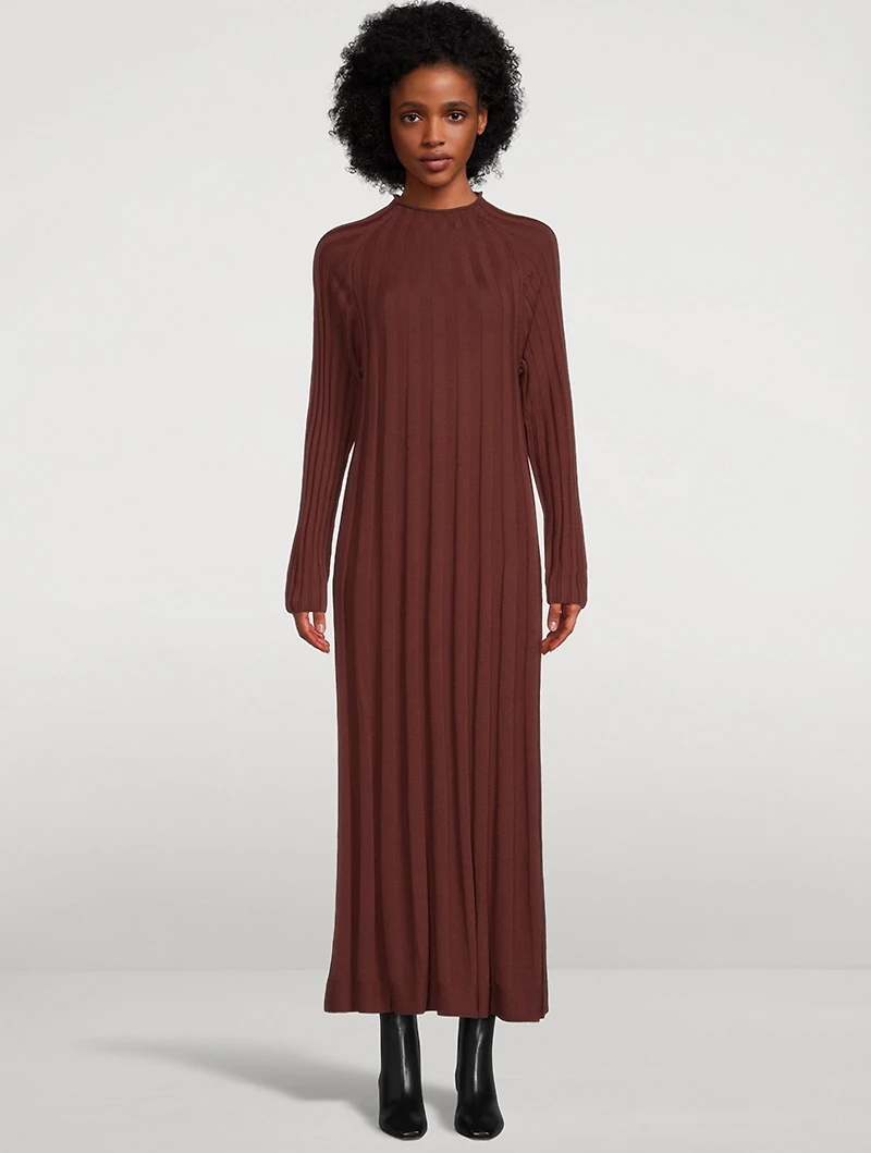Wool-blend Pleated Midi Dress