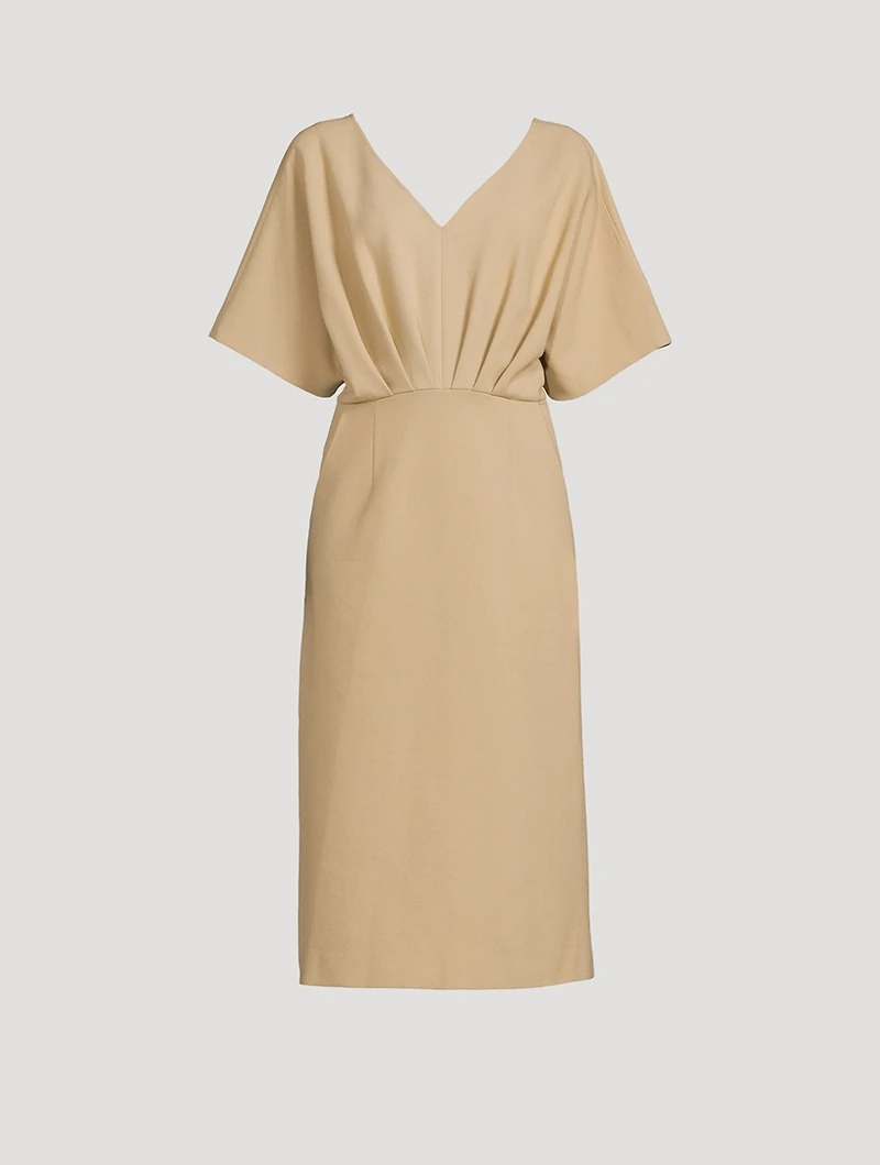 Cotton Midi Dress With Waist Shirring