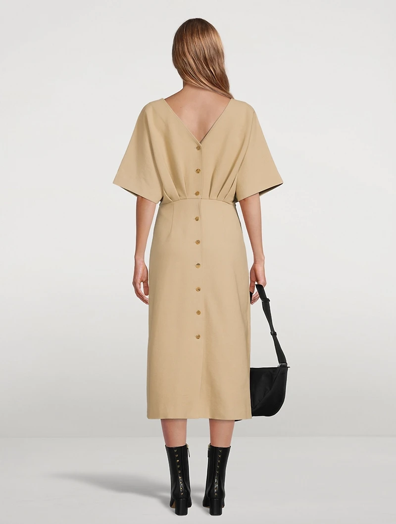 Cotton Midi Dress With Waist Shirring