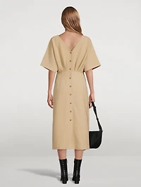 Cotton Midi Dress With Waist Shirring