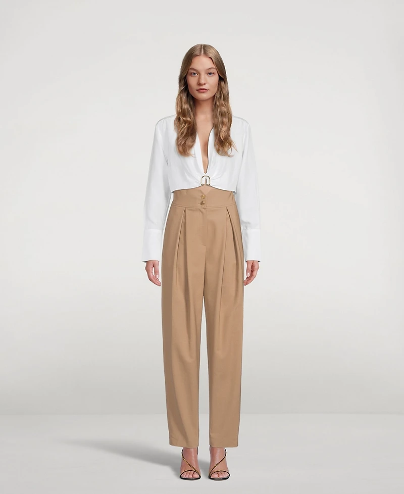 Wool-Blend High-Waisted Straight-Leg Pants