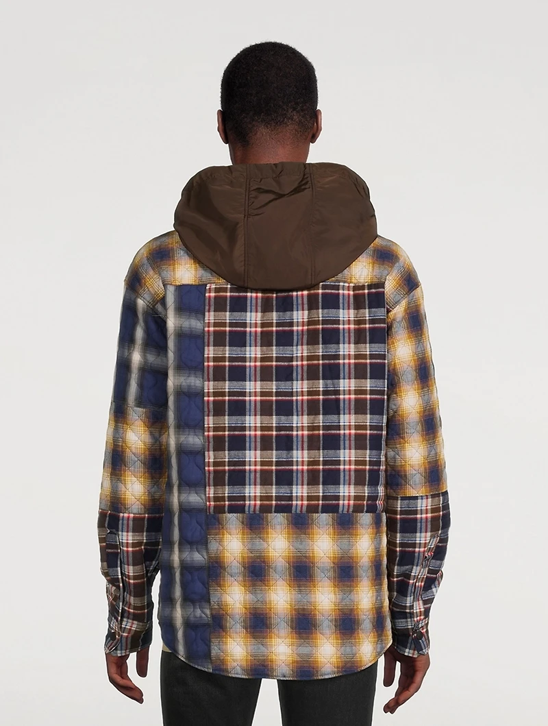 Cotton Flannel Shirt Three-Tone Check Print