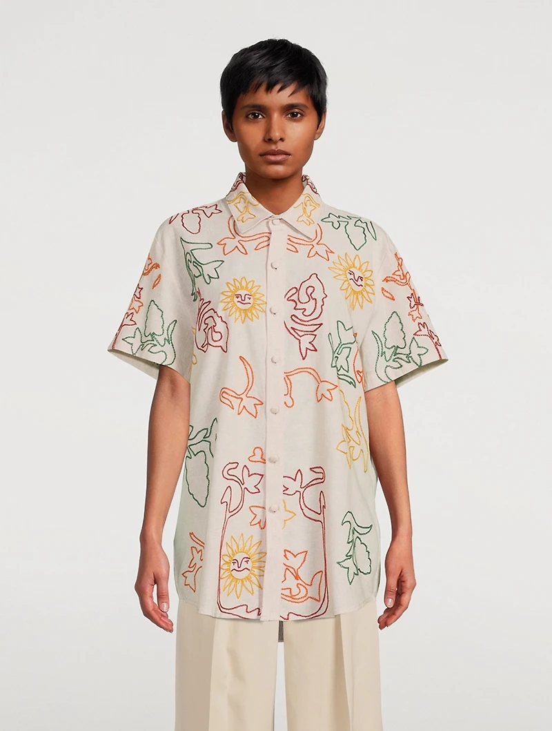 Daniel Embroidered Cotton Short-Sleeve Shirt