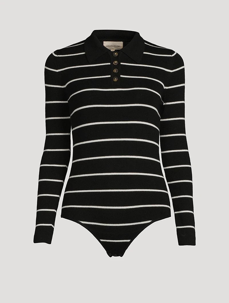 Piazzi Wool Polo Bodysuit Stripe Print