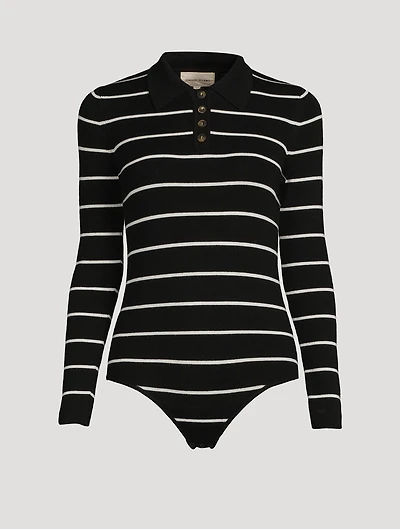 Piazzi Wool Polo Bodysuit Stripe Print