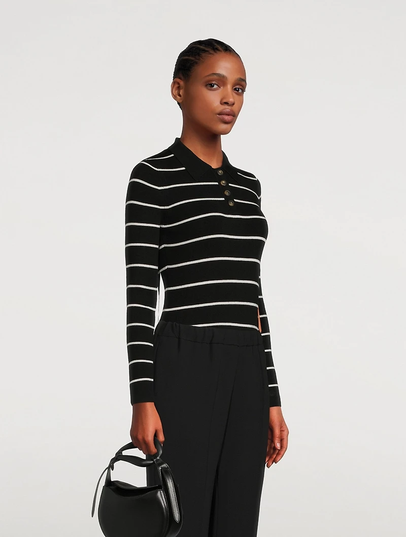 Piazzi Wool Polo Bodysuit Stripe Print