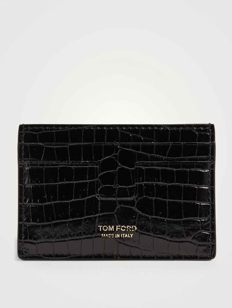 T Line Croc-Embossed Leather Card Holder