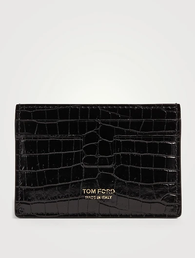 T Line Croc-Embossed Leather Card Holder