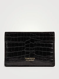 T Line Croc-Embossed Leather Card Holder