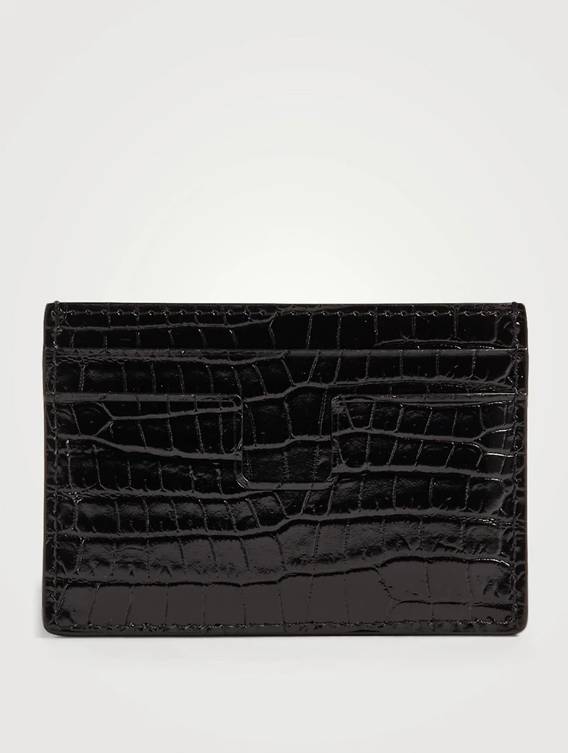 T Line Croc-Embossed Leather Card Holder