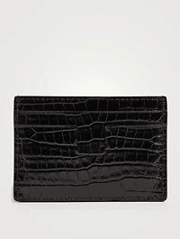 T Line Croc-Embossed Leather Card Holder