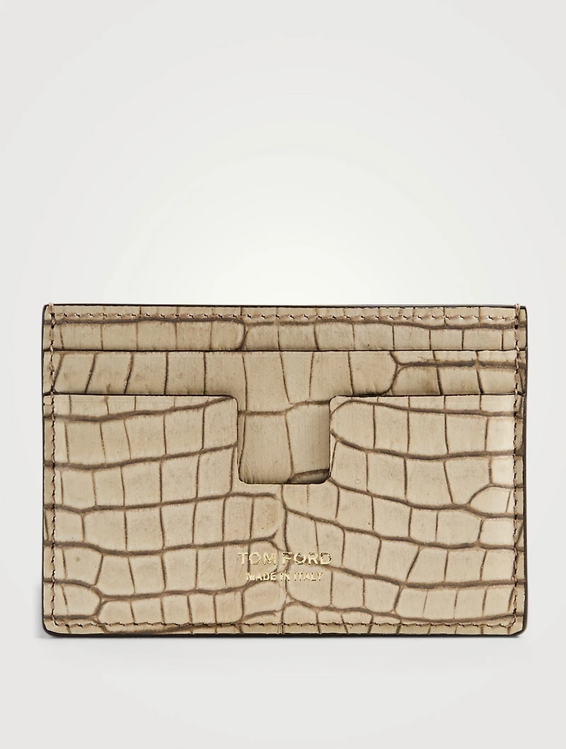 T Line Croc-Embossed Leather Card Holder