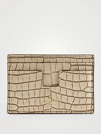 T Line Croc-Embossed Leather Card Holder