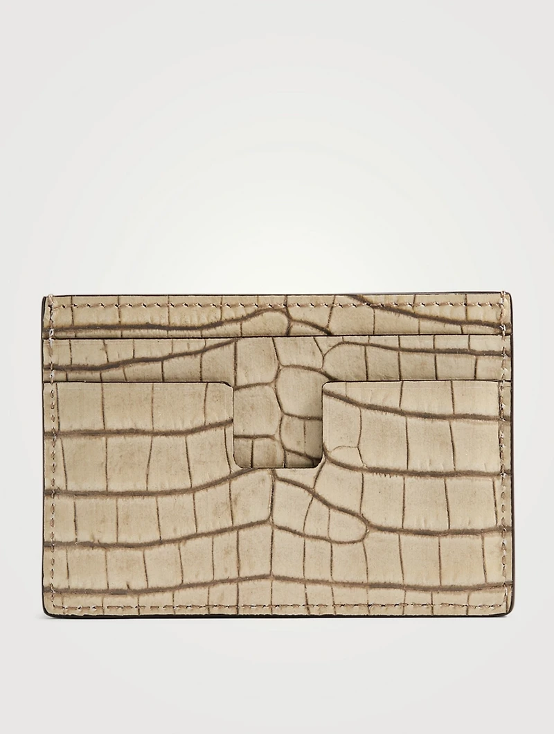 T Line Croc-Embossed Leather Card Holder