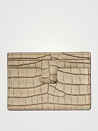 T Line Croc-Embossed Leather Card Holder