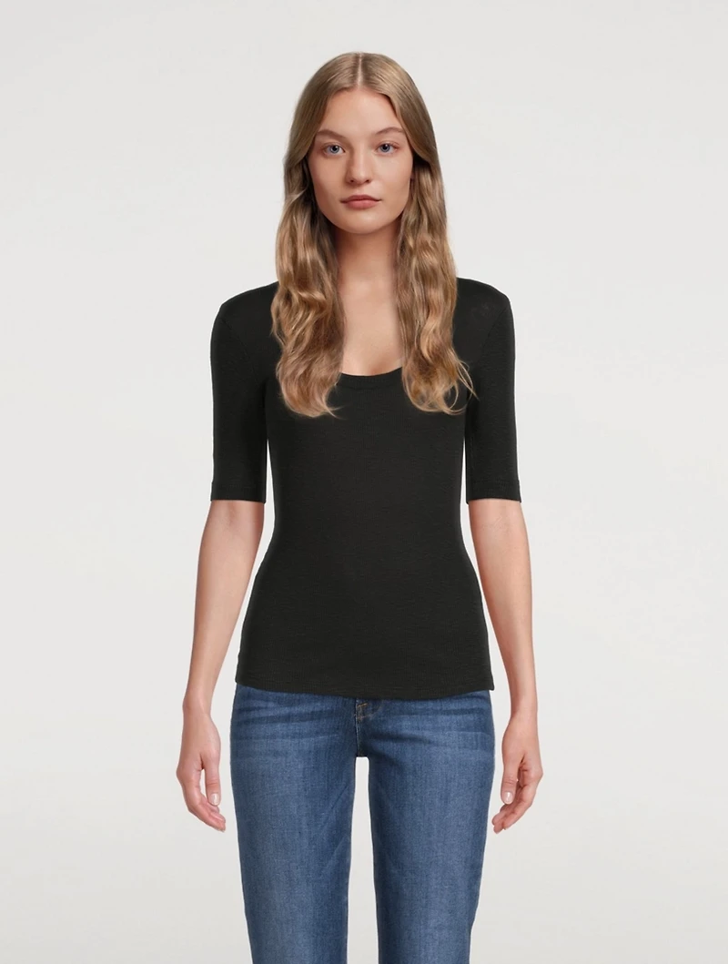 Elbow-Sleeve Scoopneck T-Shirt