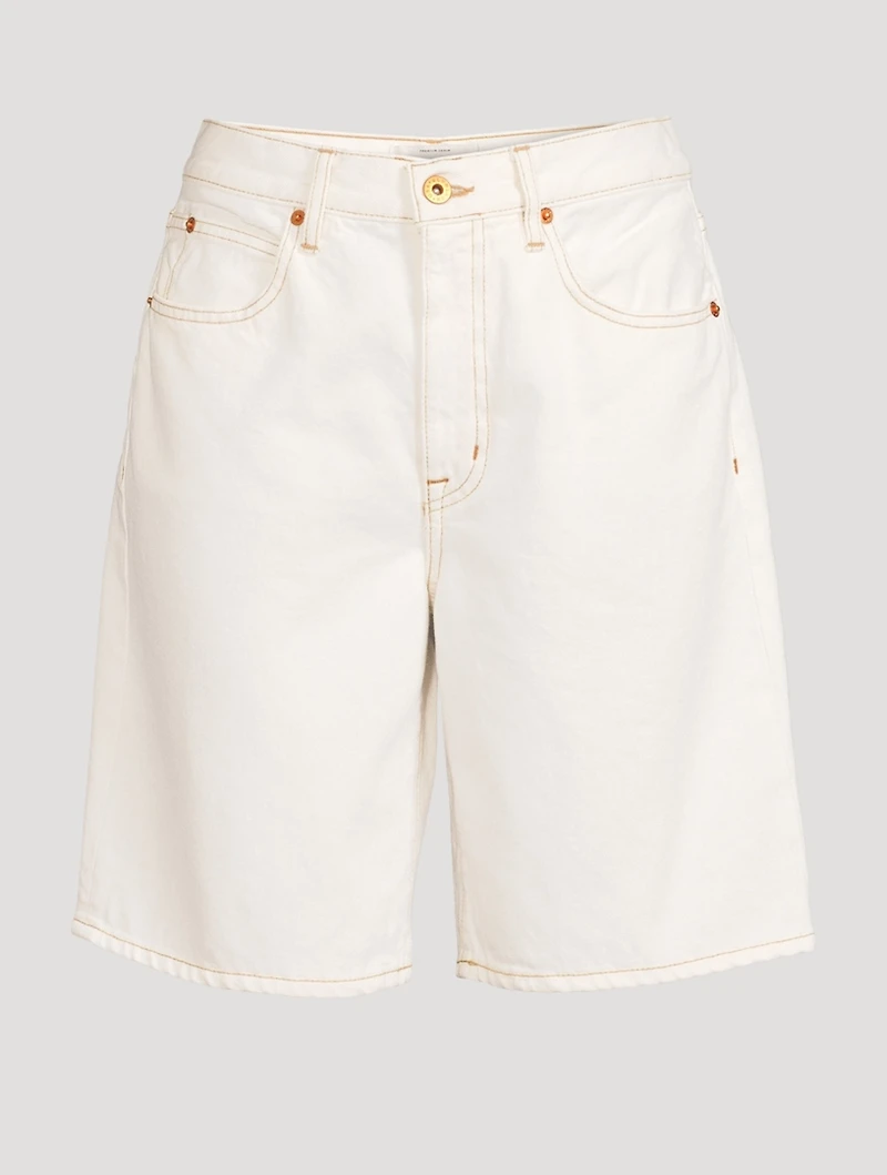 London High-Waisted Long Denim Shorts