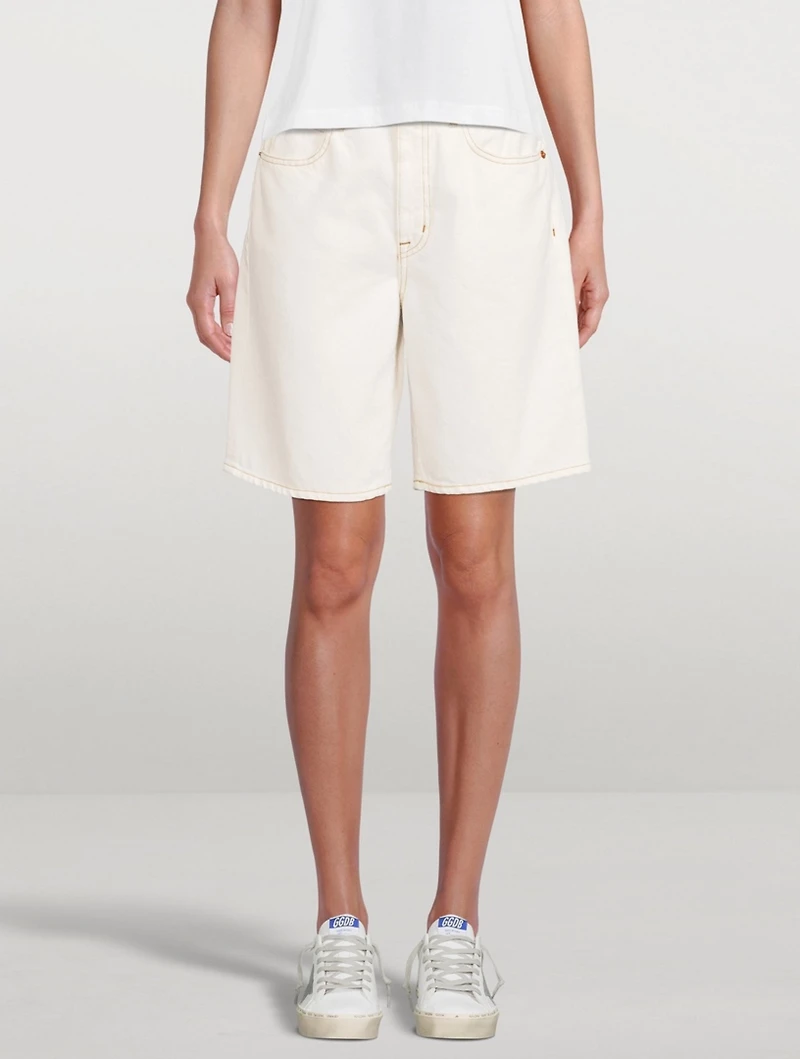 London High-Waisted Long Denim Shorts
