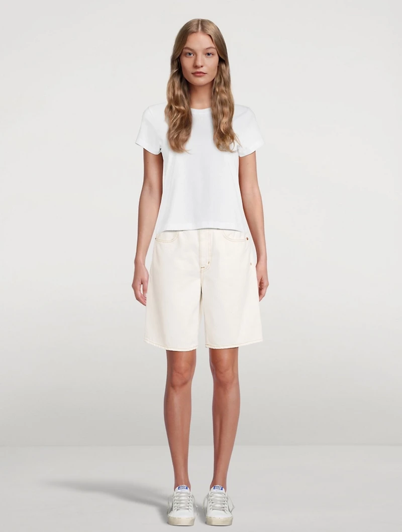 London High-Waisted Long Denim Shorts