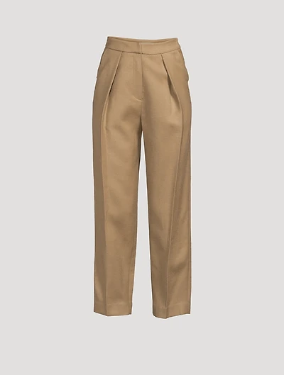 Wool-Blend Reversed Tuck Pants