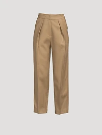 Wool-Blend Reversed Tuck Pants