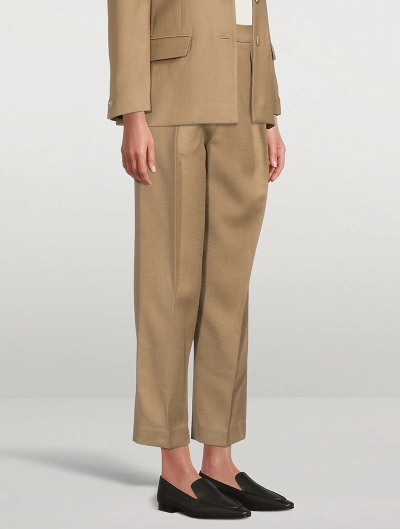 Wool-Blend Reversed Tuck Pants