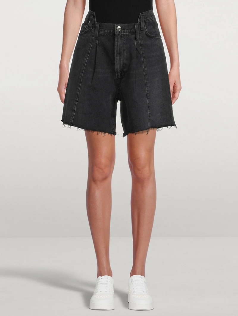 Pieced Angle Denim Shorts