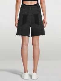 Pieced Angle Denim Shorts
