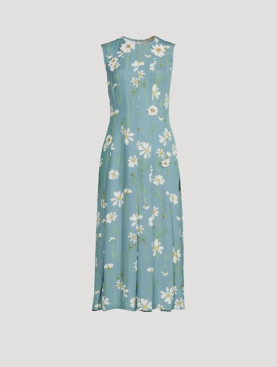Silk Georgette Pleated Midi Dress With Embroidery