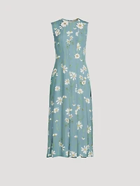 Silk Georgette Pleated Midi Dress With Embroidery