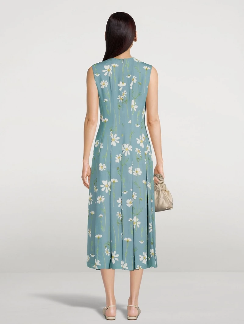 Silk Georgette Pleated Midi Dress With Embroidery