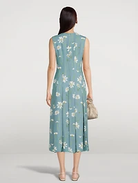 Silk Georgette Pleated Midi Dress With Embroidery