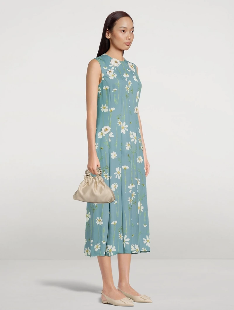 Silk Georgette Pleated Midi Dress With Embroidery