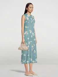 Silk Georgette Pleated Midi Dress With Embroidery