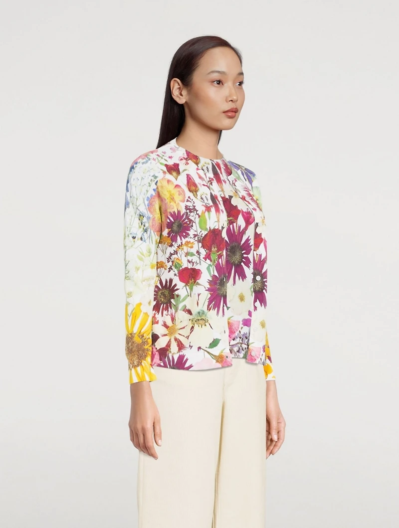 Knit Cardigan Floral Print