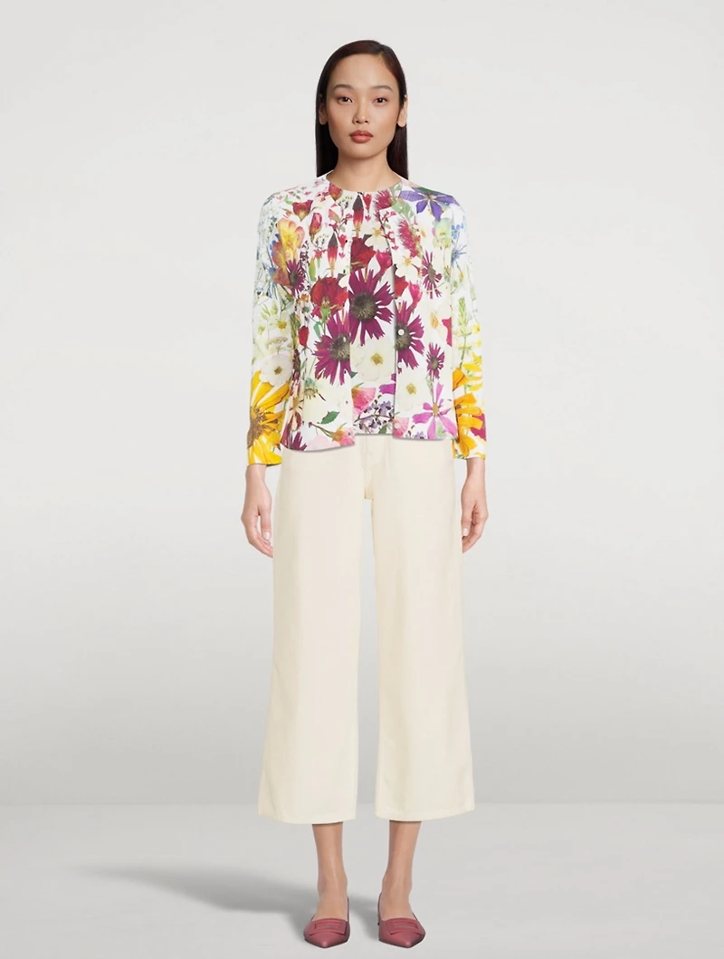 Knit Cardigan Floral Print