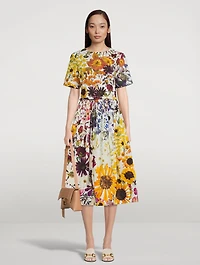 Belted Poplin Midi Dress Pressed Flower Print